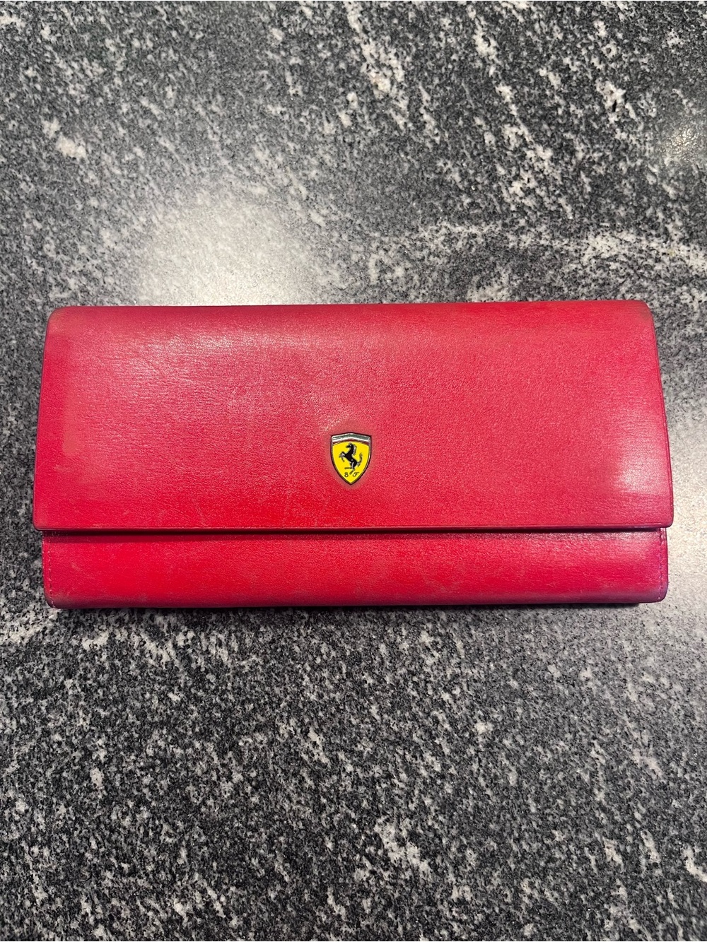 Rare Authentic Vintage Scuderia Ferrari Red Leather Long Clutch Wallet